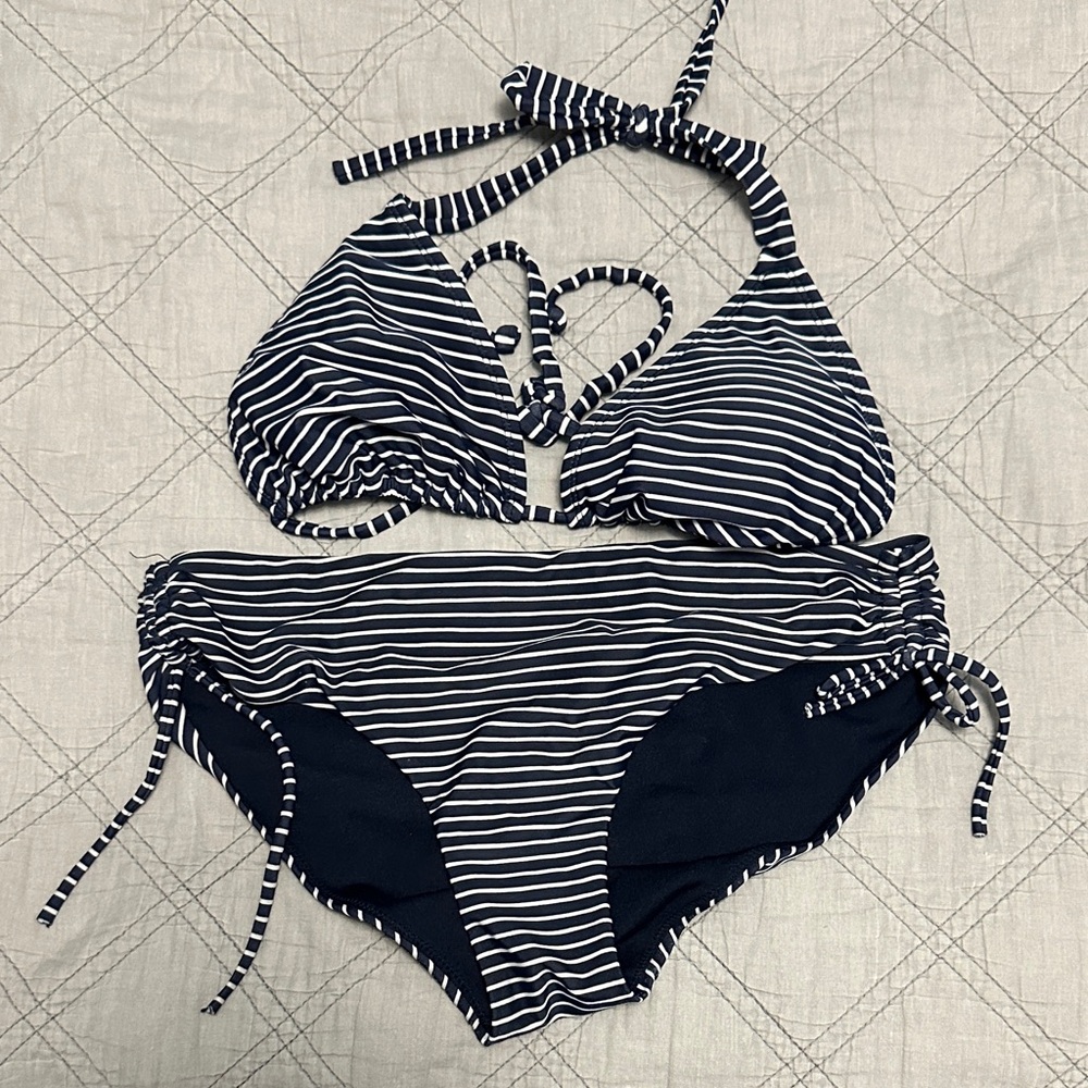 GAP Navy and White Striped Bikini